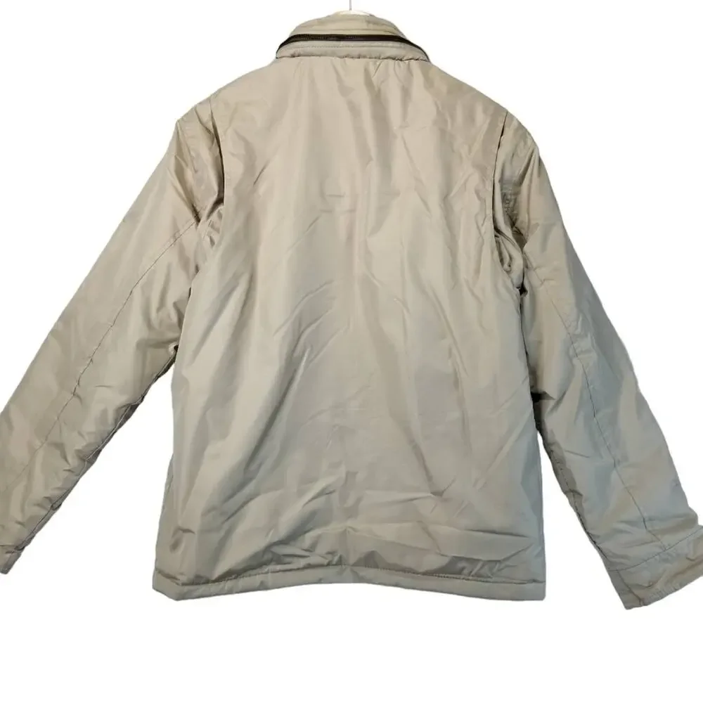 US Polo Jacket Mens Beige Medium Zip Front Lightweight Tan Hidden Hood